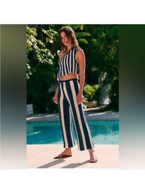 Free People Free-est Joan Fauxchet Navy & White Striped Wide-Leg Pant Set